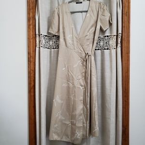 Shein green white floral wrap long midi dress